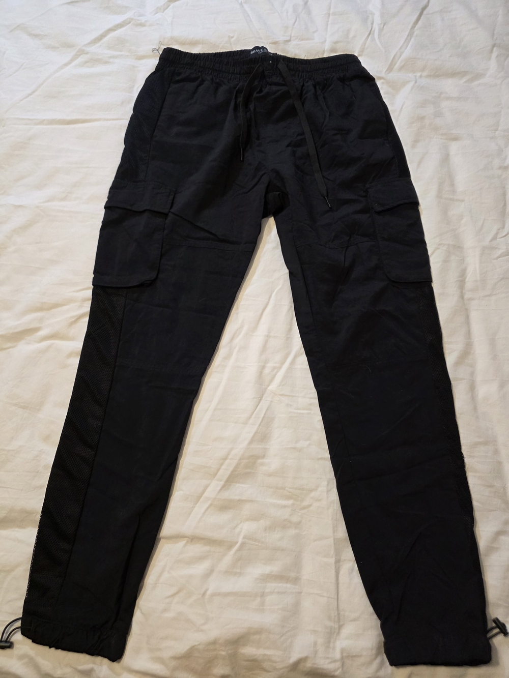 Brave Soul London Men's Black Cargo Pants with Elastic Waist and Utility Size 36